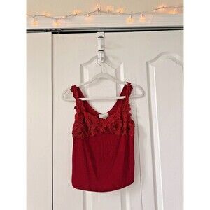 Vintage Fashque Studio Y2K Cherry Red Tank Top with 3D Rosettes, Women's Medium